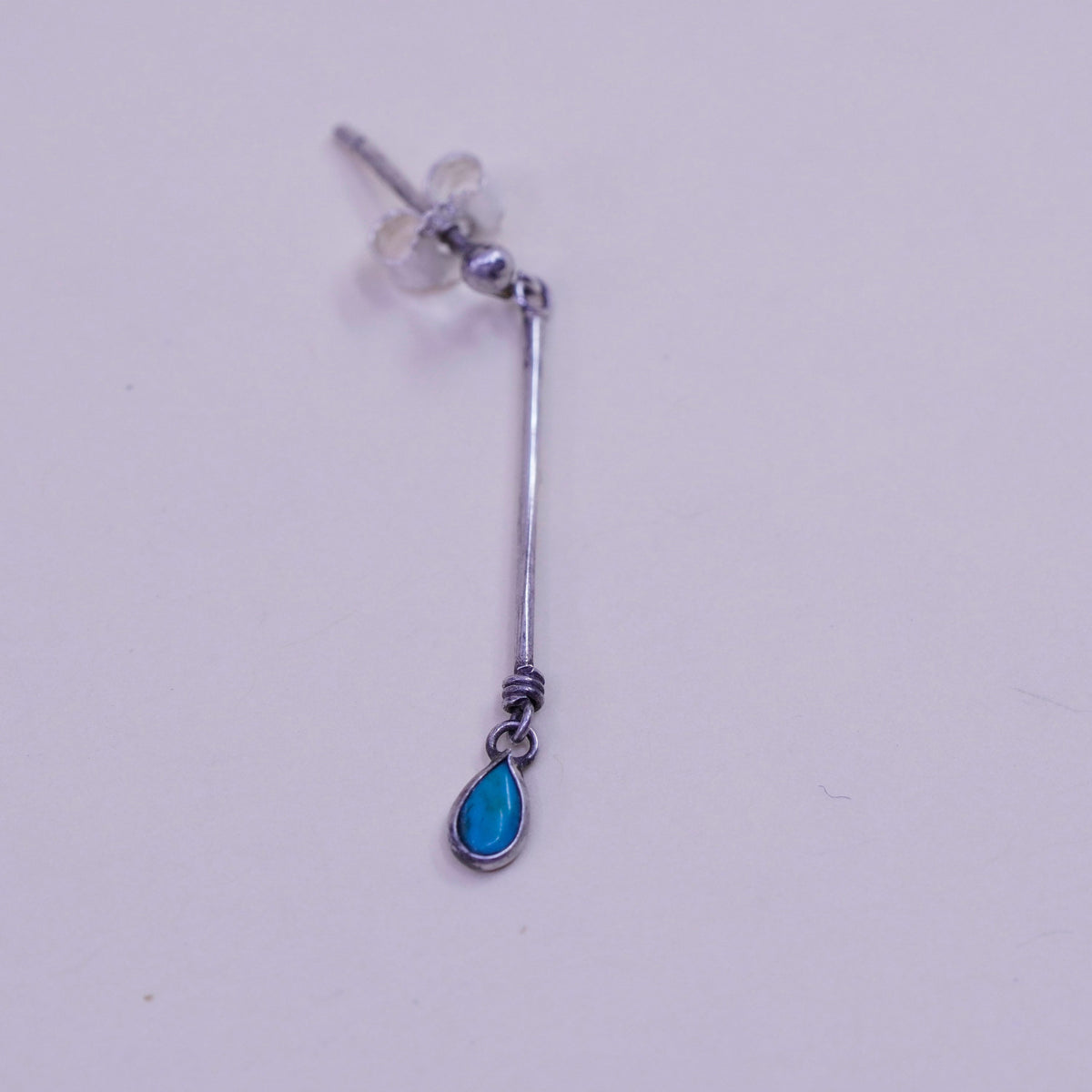 Southwestern sterling 925 silver handmade earrings with teardrop turquoise