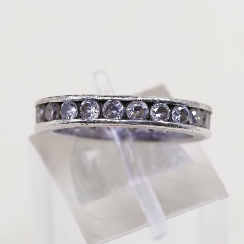 Sz 6, Vtg Sterling silver ring, 925 silver statement band w/ cz