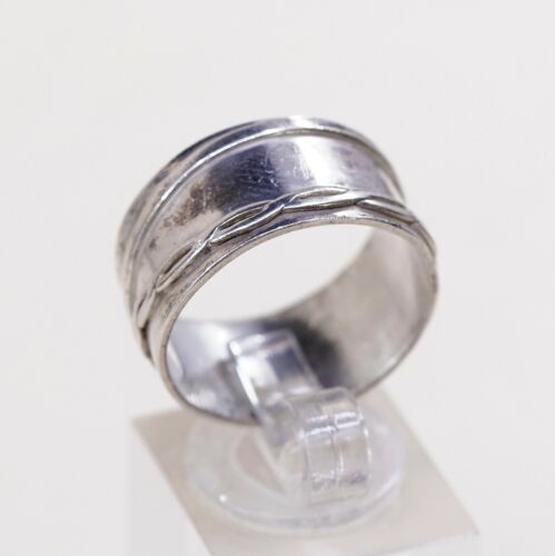 Size 9, Vtg Sterling Silver Handmade Ring 925 Silver Band w/ Cable Embossed