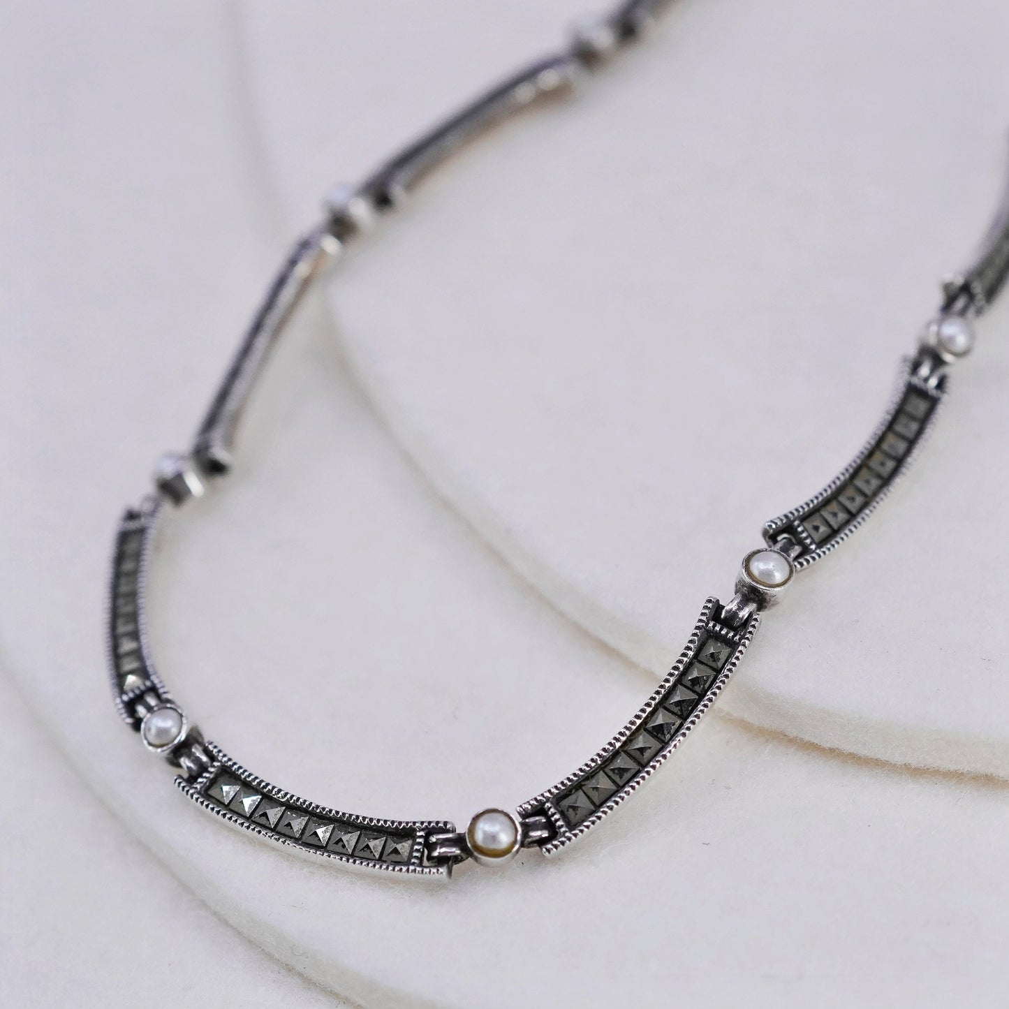 16+1.5”, Judith Jack Sterling 925 silver bar chain tennis necklace Marcasite
