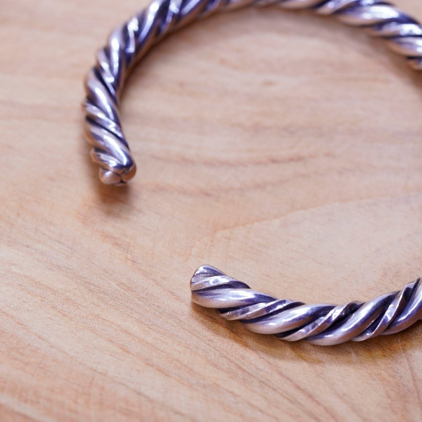 5.75”, Vintage Sterling silver handmade bracelet, 925 braided woven cable cuff