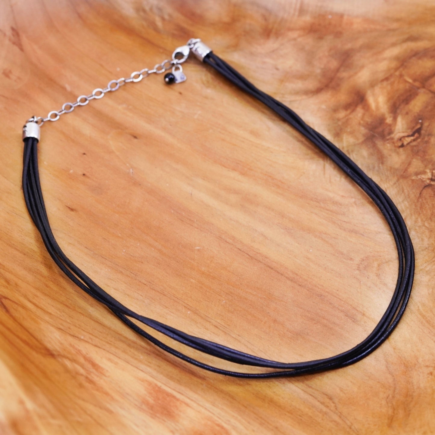 15+3”, silpada necklace triple strands black leather choker sterling 925 silver