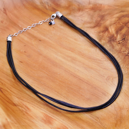 15+3”, silpada necklace triple strands black leather choker sterling 925 silver