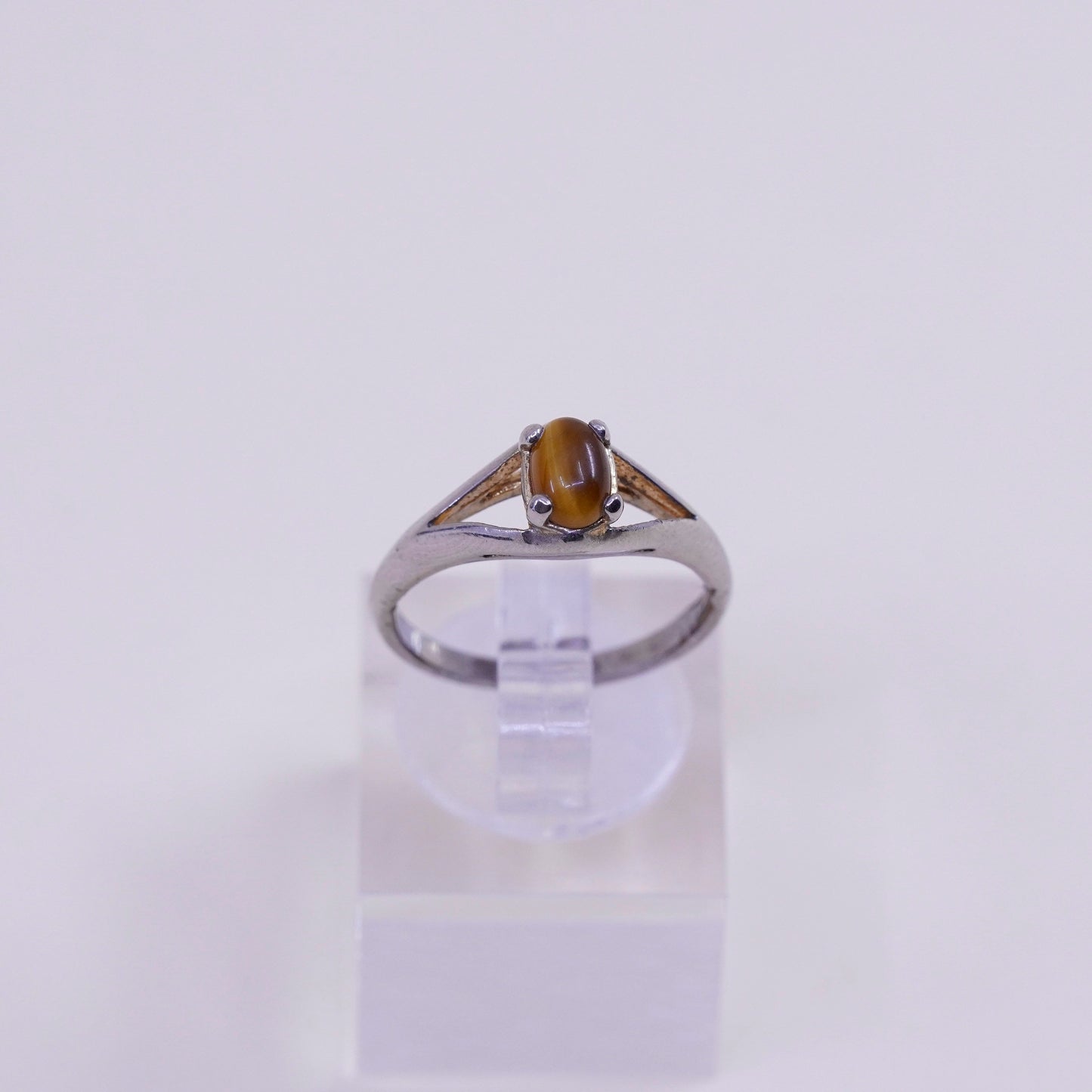 Size 5, Vintage sterling silver handmade 925 ring with golden tiger eye