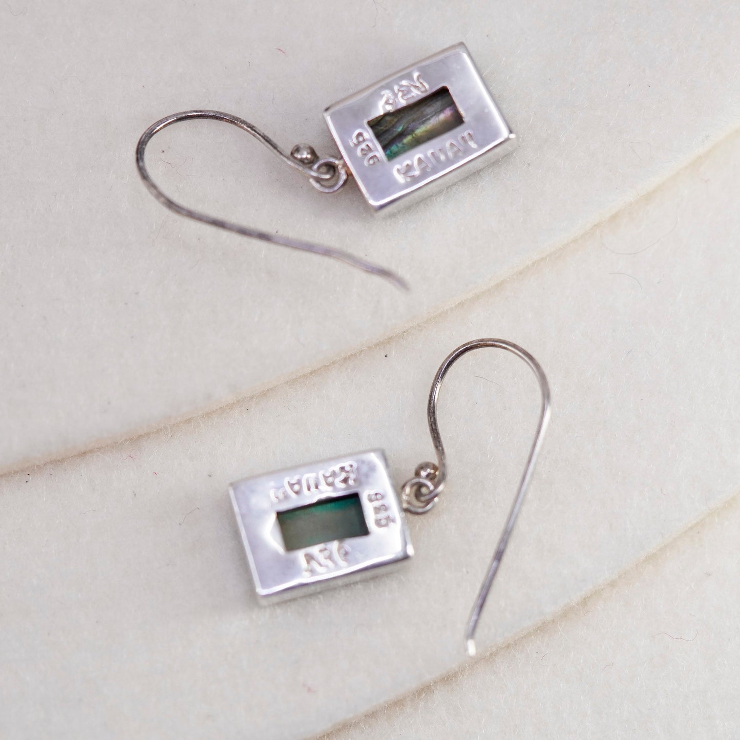Vintage designer Sterling 925 silver handmade earrings with rectangular abalone