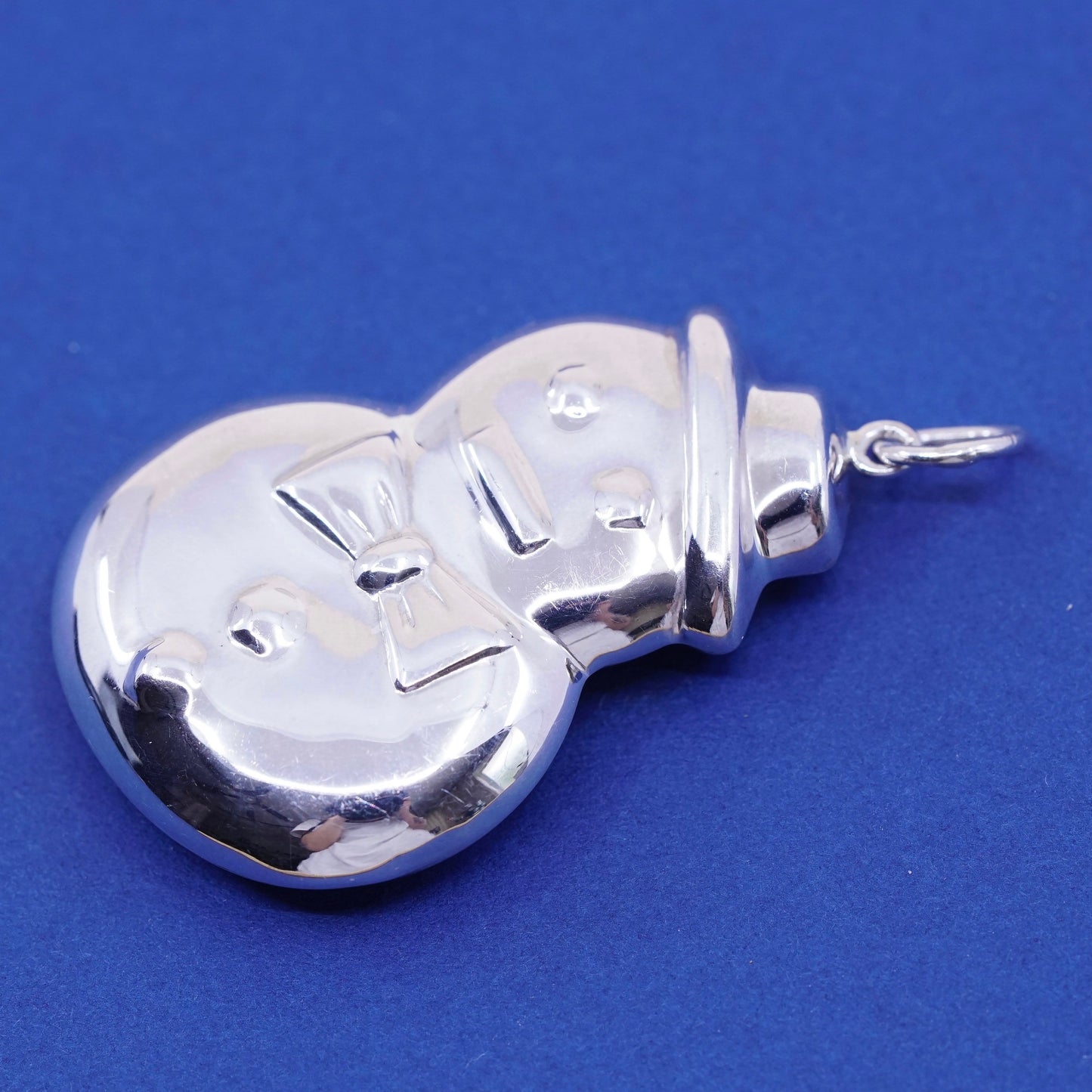 Vintage Sterling silver handmade pendant, puffy lightweight 925 snowman