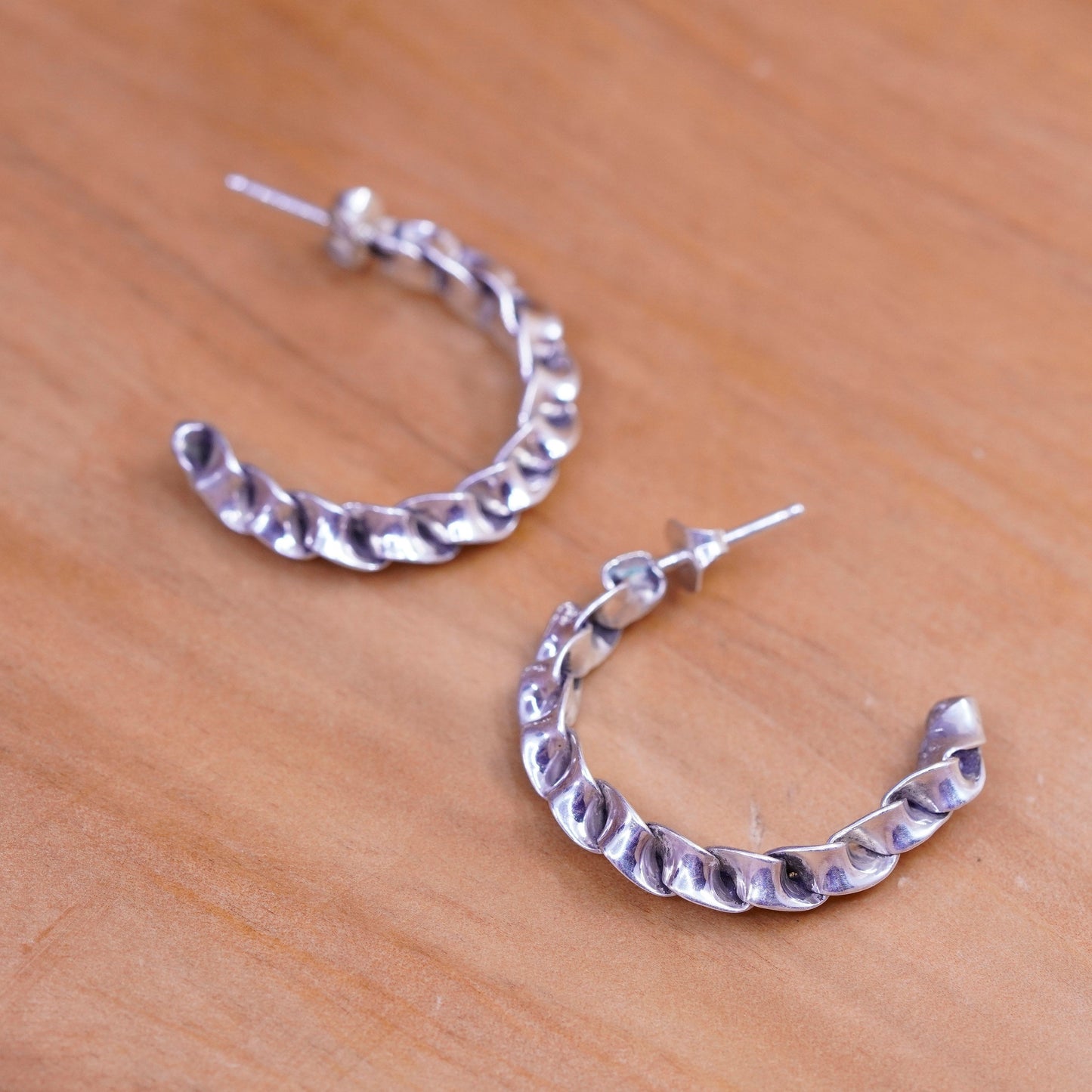 1”, Sterling silver handmade hoop earrings, mexico 925 huggie studs
