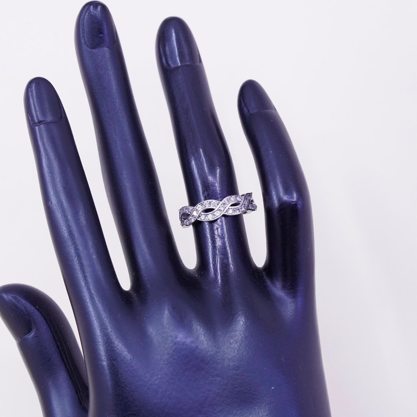 Size 4, Vintage sterling silver handmade ring, engagement ring with cz