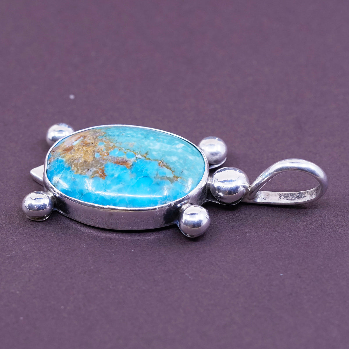 Native American Felix Joe sterling silver pendant, Navajo 925 cripple turquoise