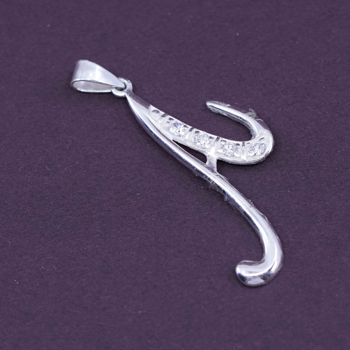 Vintage Sterling silver handmade initial A pendant, 925 charm with cz