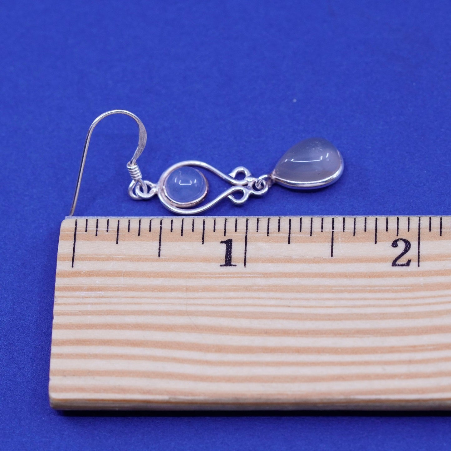Vintage Sterling 926 silver handmade earrings with moonstone