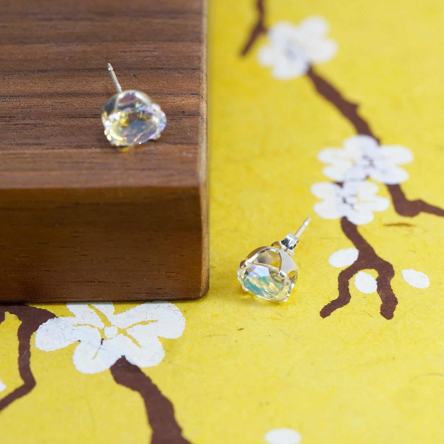 Vintage Sterling 925 silver handmade studs, earrings with crystal