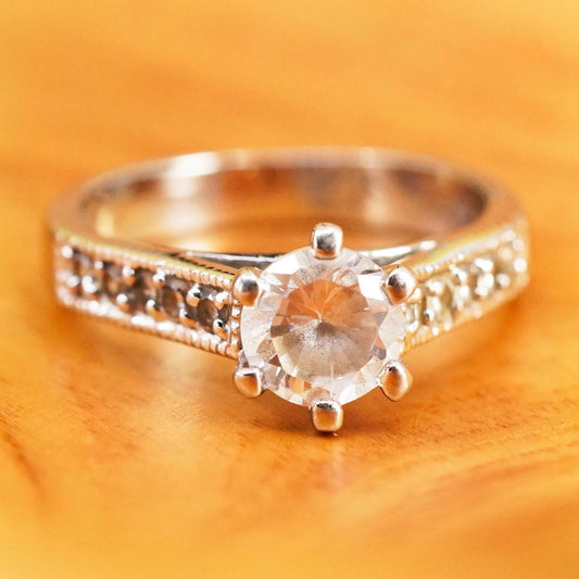 Size 8, vintage Sterling 925 silver engagement ring with crystal ring
