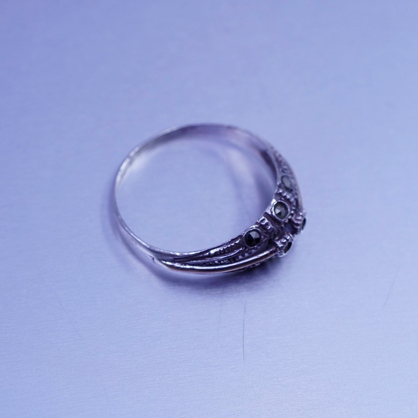 Size 6.25, vintage two tone Sterling 925 silver wedding ring, band