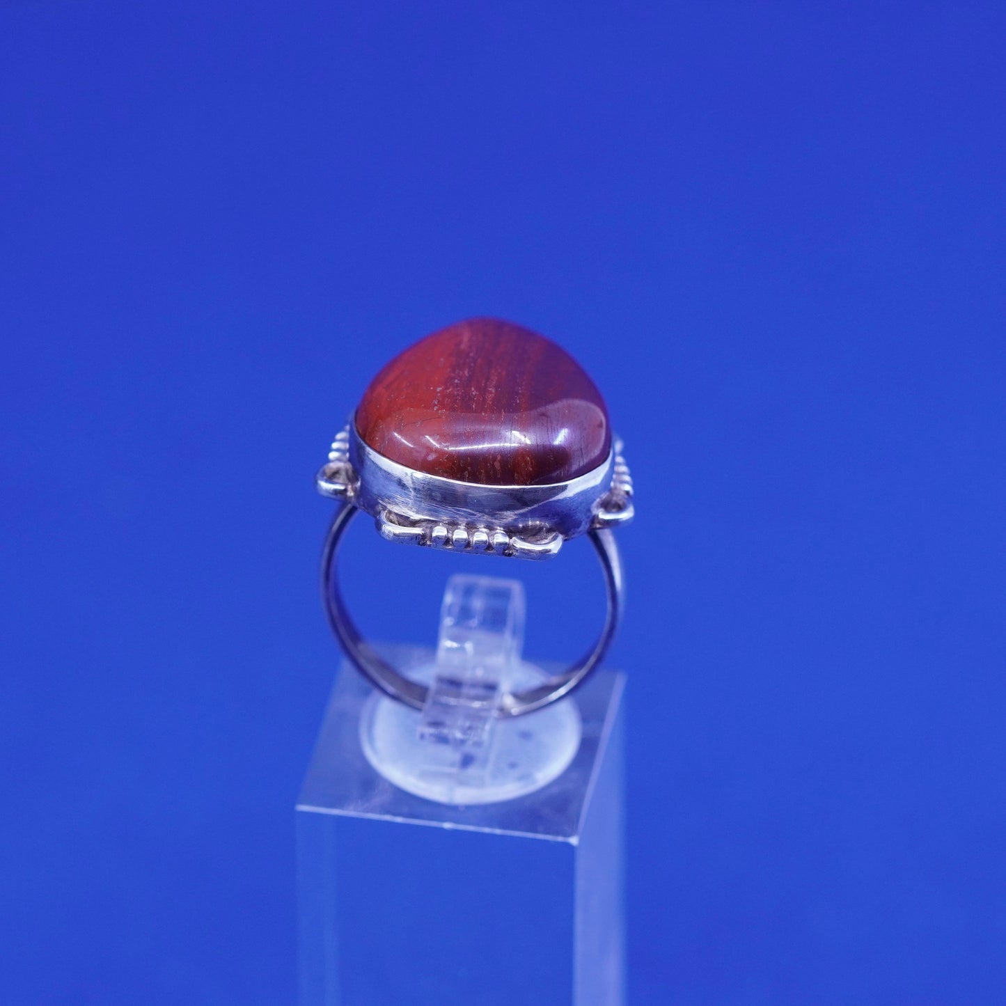 Size 9, vintage sterling 925 silver handmade ring with jasper