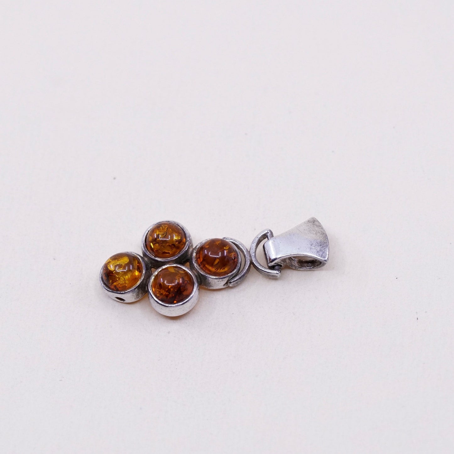 Vintage sterling 925 silver handmade cross pendant with amber