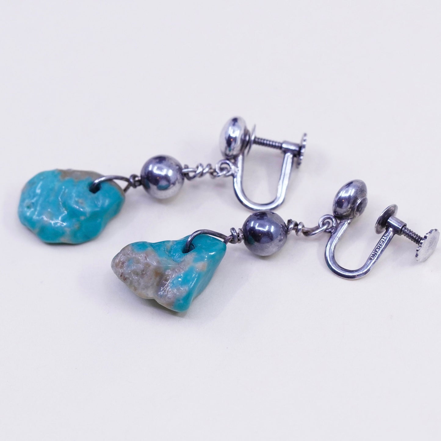 Native American navajo Sterling 925 silver screw back earrings turquoise