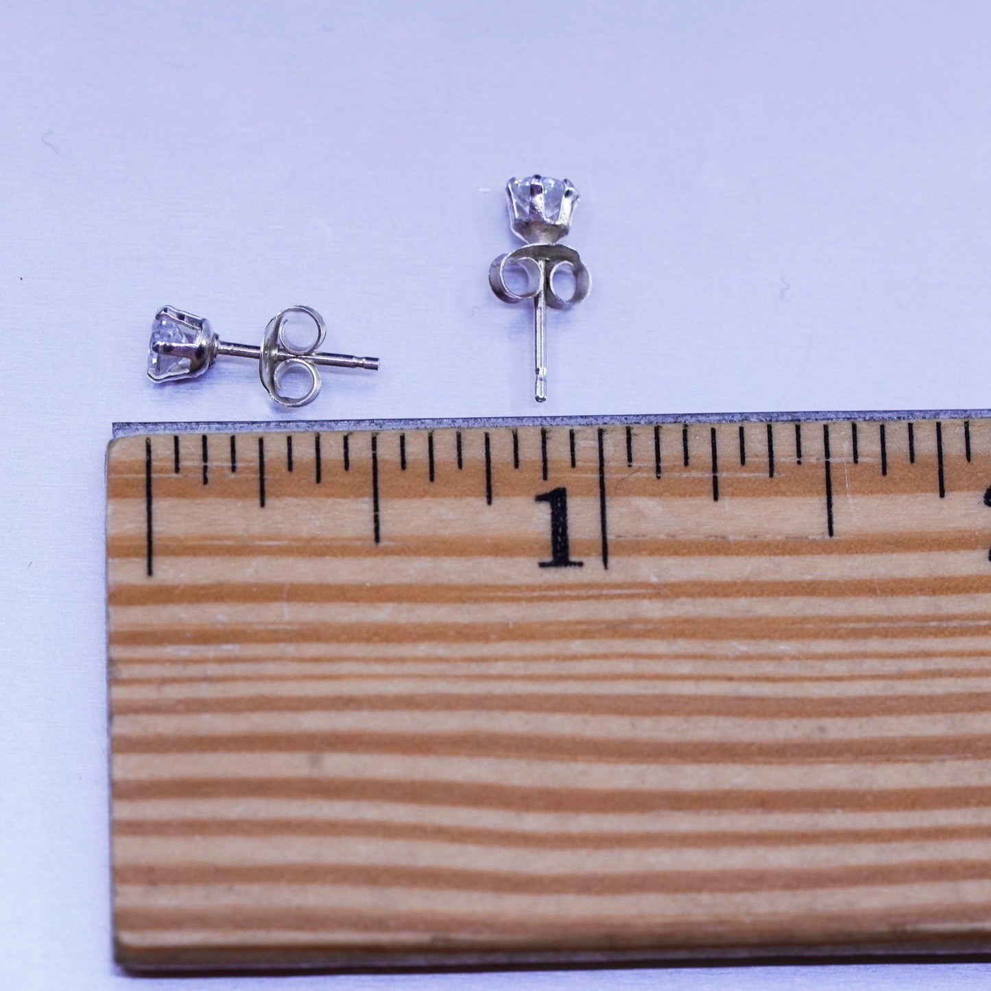 4mm, Vintage Sterling 925 silver earrings, studs with cz inlay