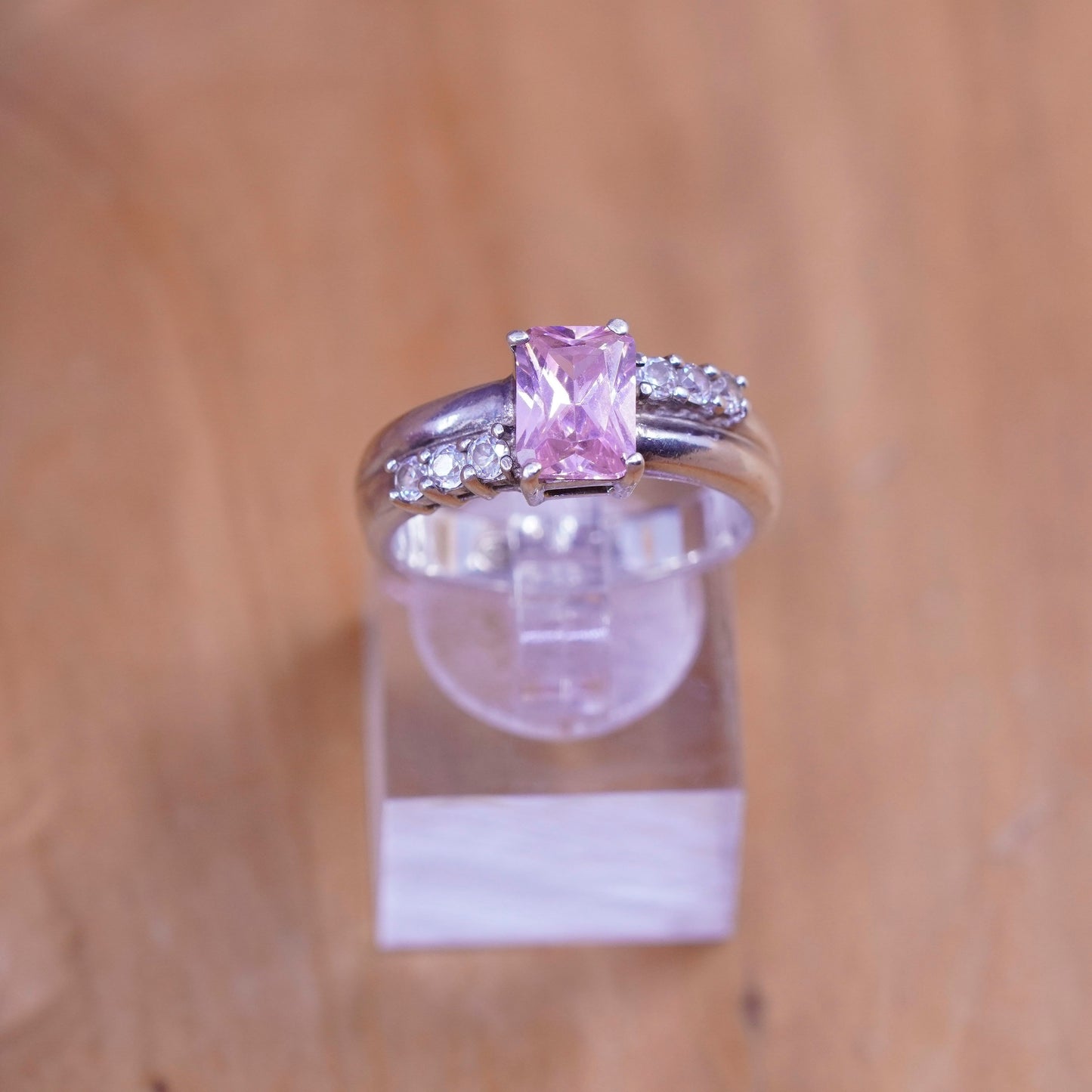 Size 8, Sterling silver handmade ring, 925 band with oval pink Cz stone