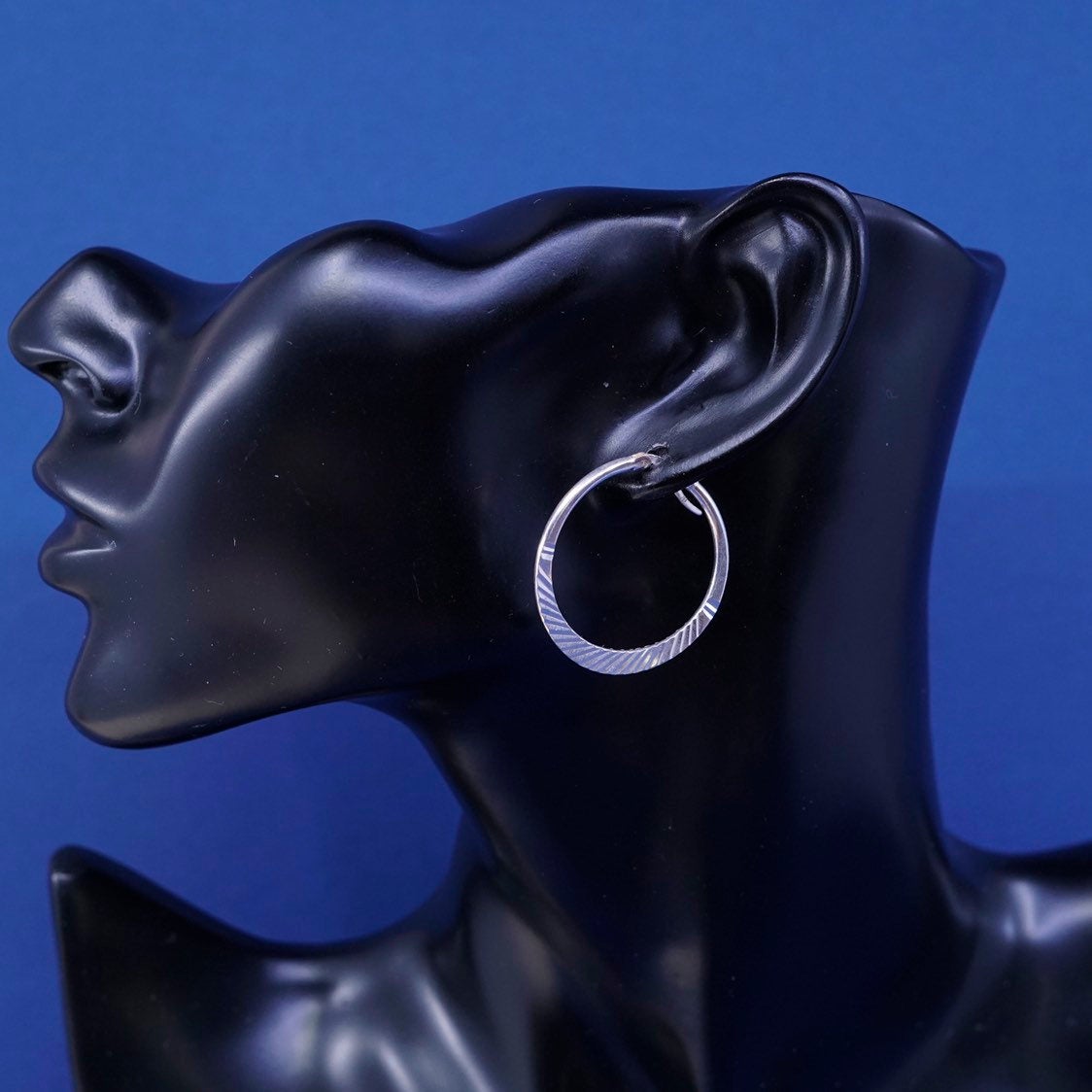 1.25", vtg Sterling silver handmade hoop earrings, 925 textured huggie