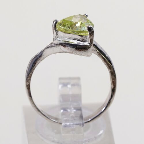 Sz 7, Vtg Sterling Ring, 925 Silver Engagement Ring W/ Lime Green CZ
