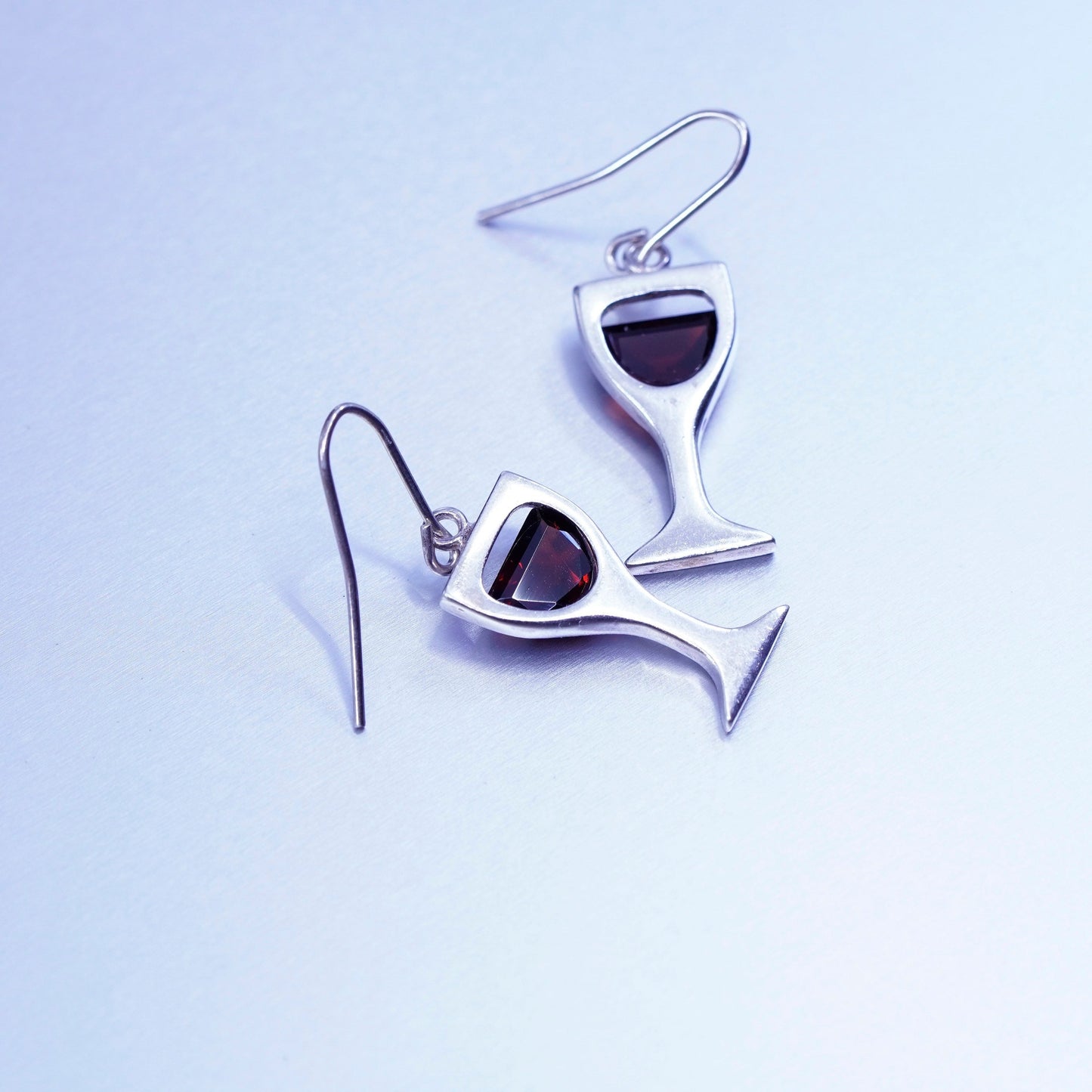 Vintage Sterling 925 silver handmade cocktail earrings with ruby