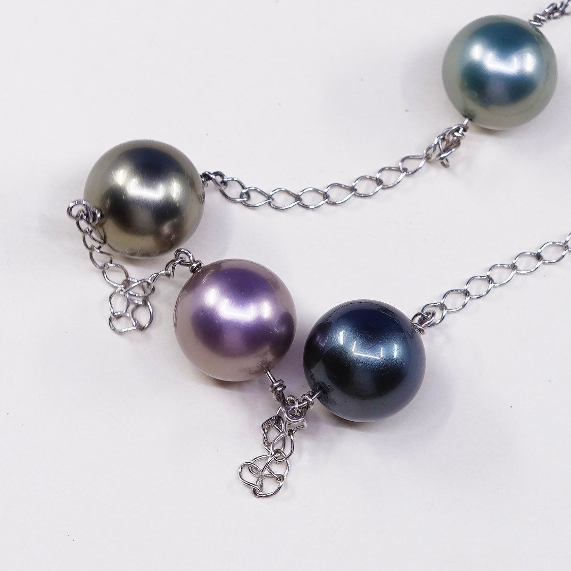 16", vtg Sterling silver handmade circle necklace, 925 w/ pearl beads