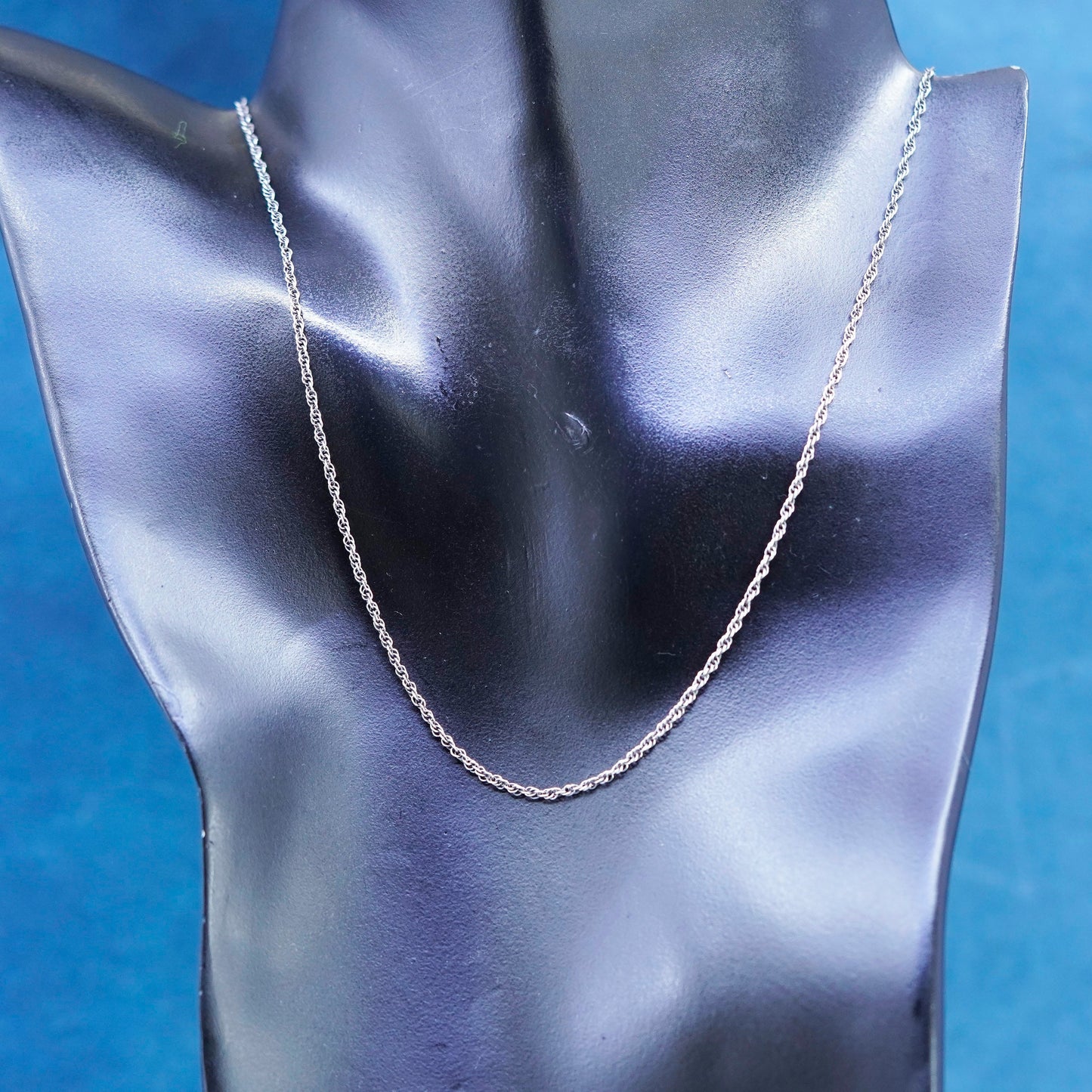 18”, 1mm, vintage Sterling silver necklace, 925 Singapore rope chain