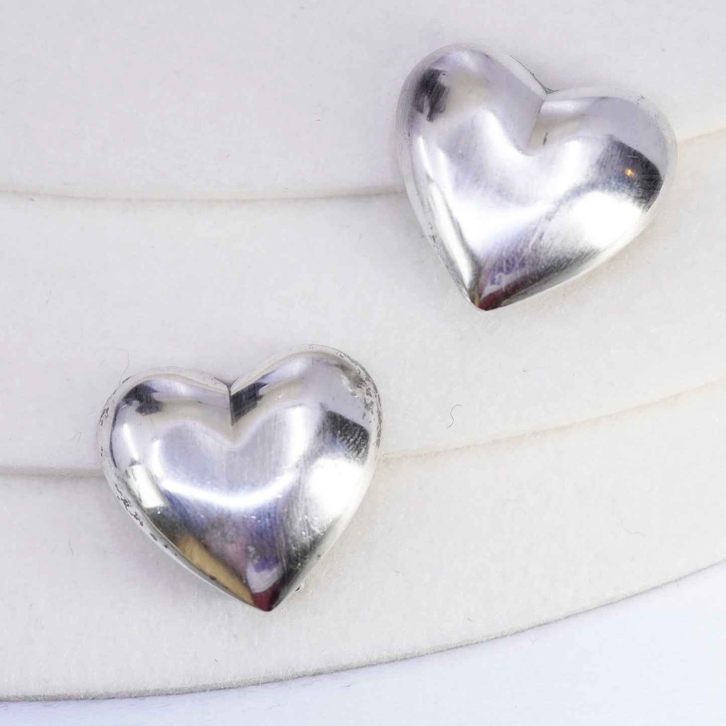 Vintage Sterling 925 silver handmade earrings, heart clip on