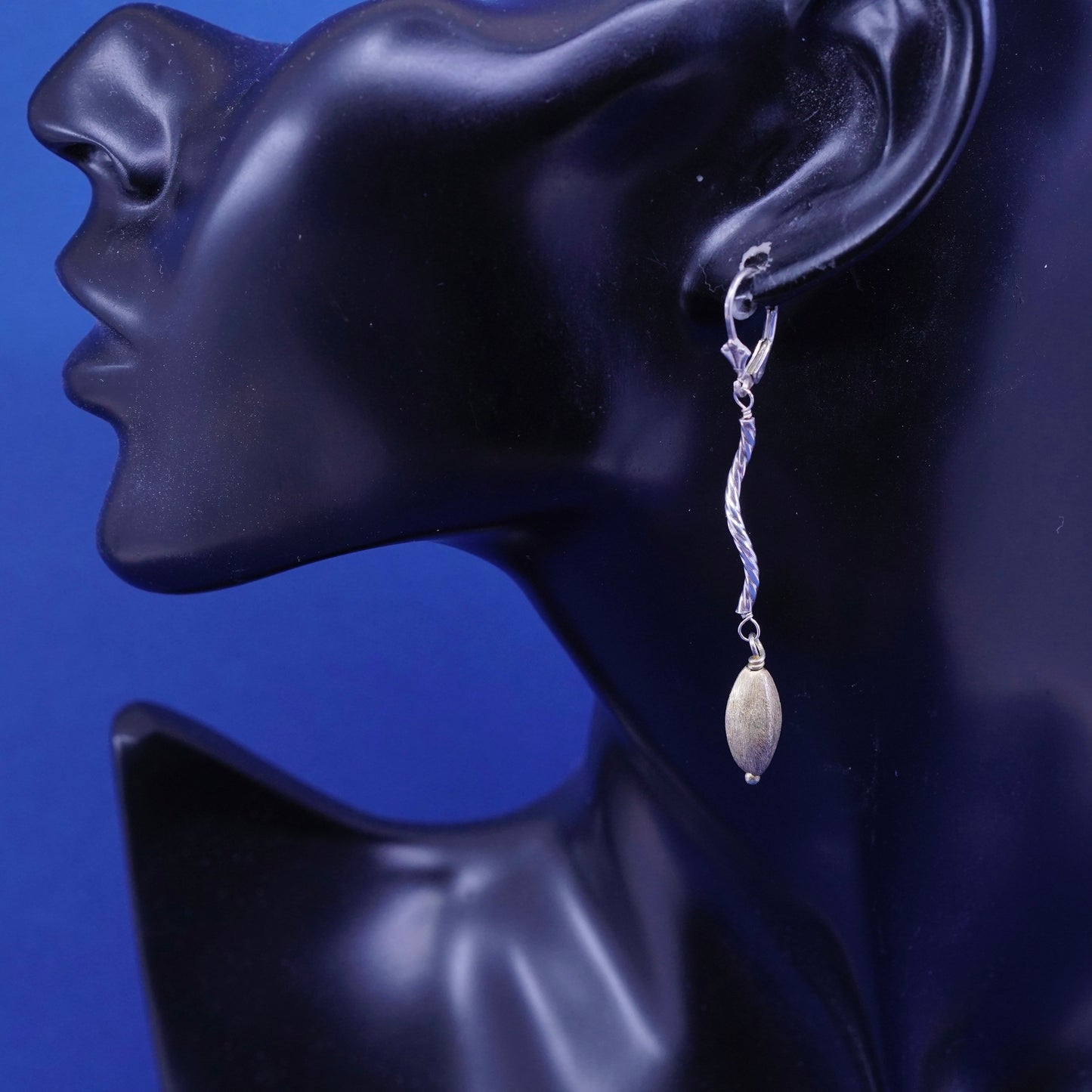 Two Tone Sterling silver handmade earrings, 925 twisted bar with gold tone
