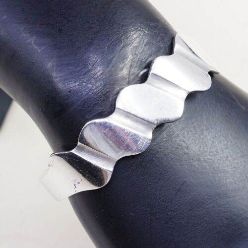 6.5”, Vtg Southwestern Modern Sterling 925 Silver Handmade Wavy cuff Bracelet