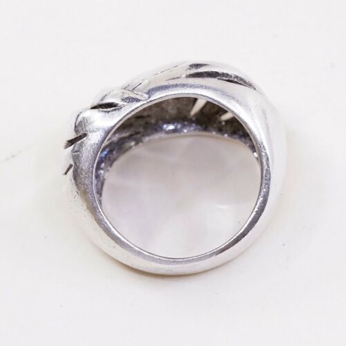 Size 6.75, Vtg Sterling Silver Handmade Ribbed Ring 925 Silver Swirl Band