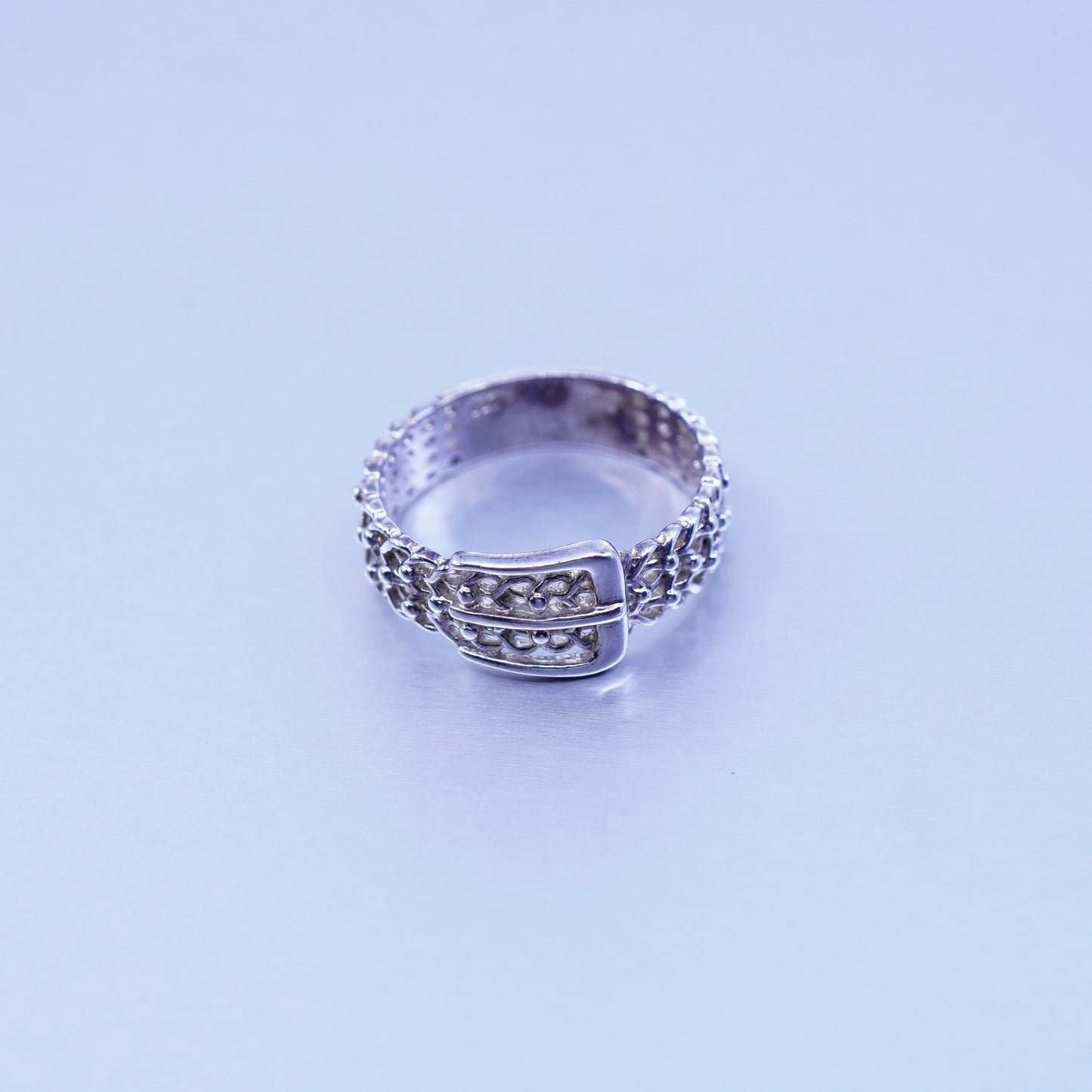 Size 7, vtg southwestern Sterling 925 silver handmade ring, filigree belt band