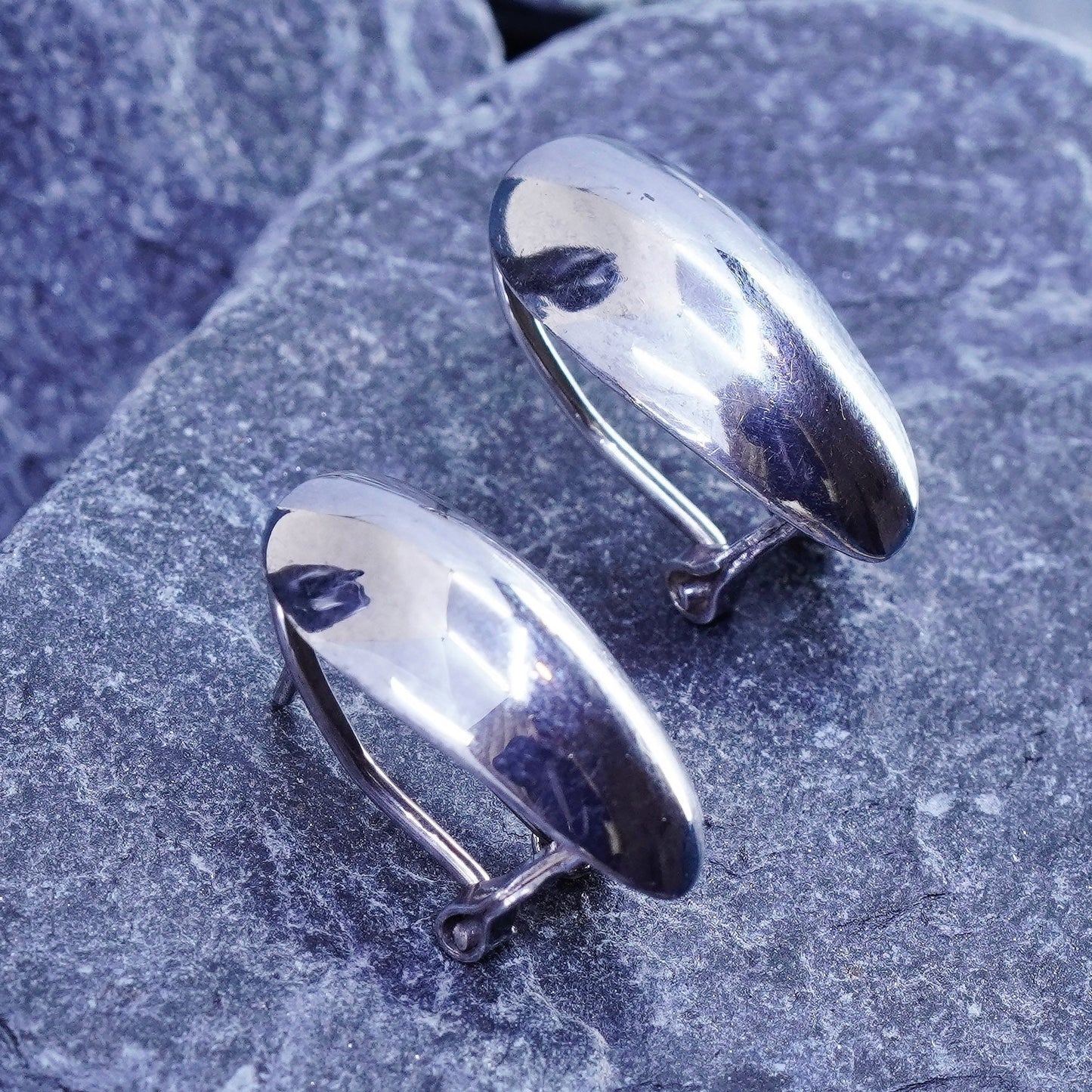 vintage Sterling 925 silver handmade oval studs earrings