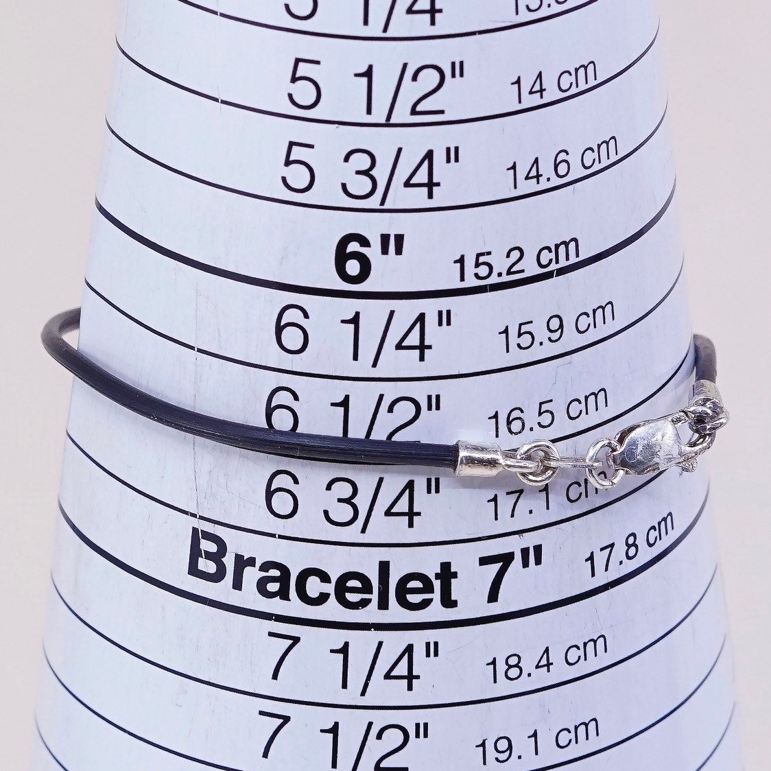 6.5”, VTG Sterling silver handmade bracelet, 925 enamel bar w/ rubber