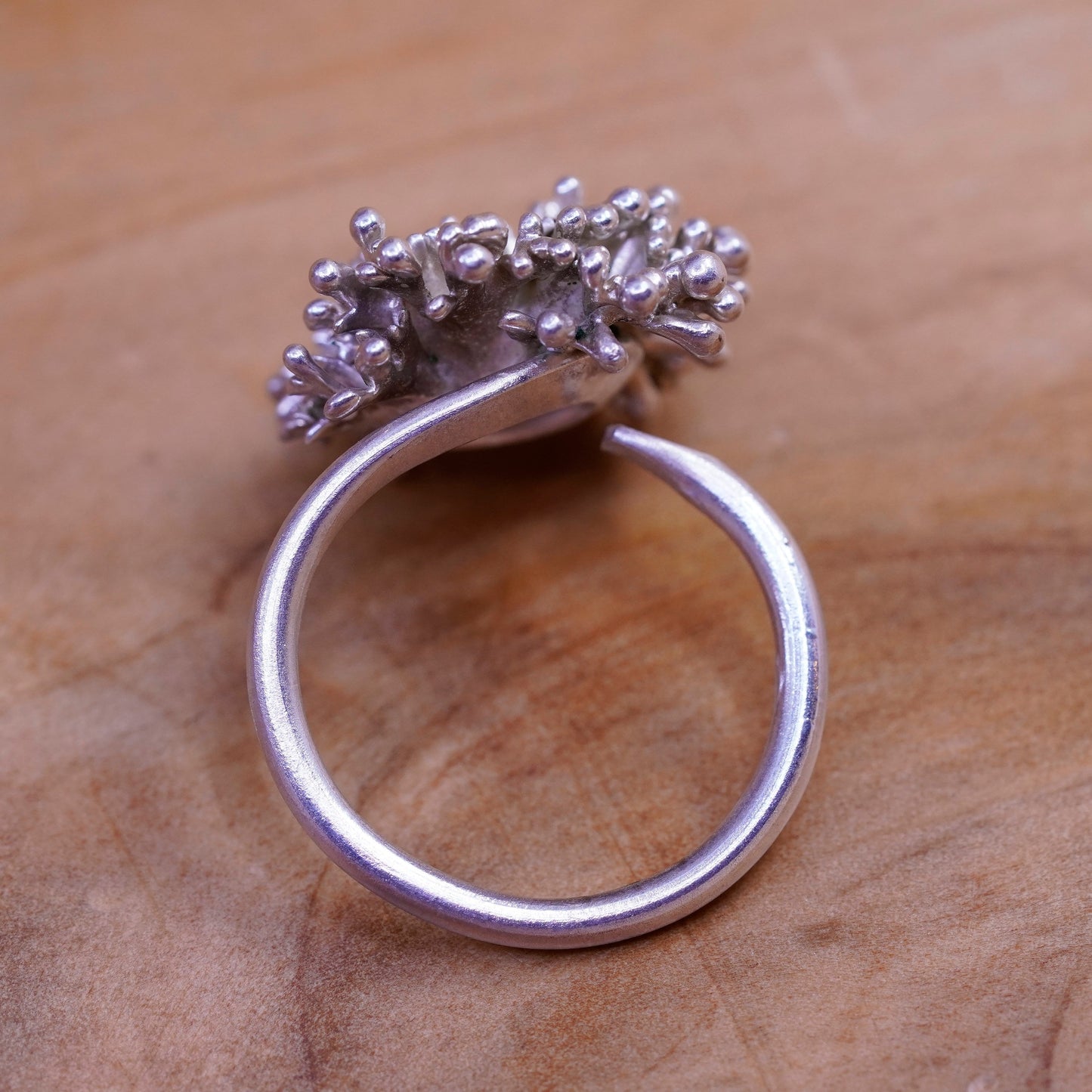 Size adjustable, vintage Sterling silver flower ring, 925 beaded flower band