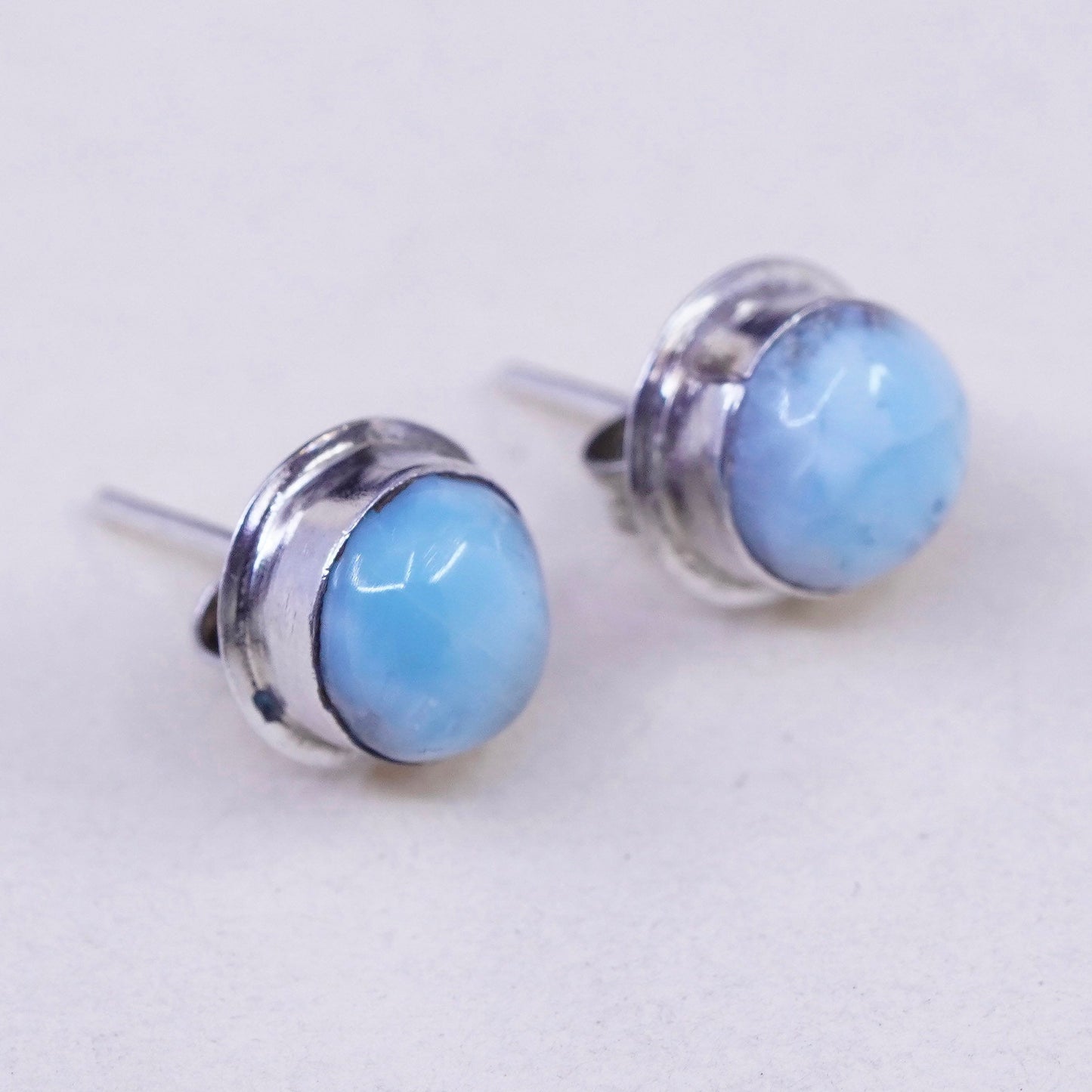 Vintage sterling silver earrings, 925 studs with larimar
