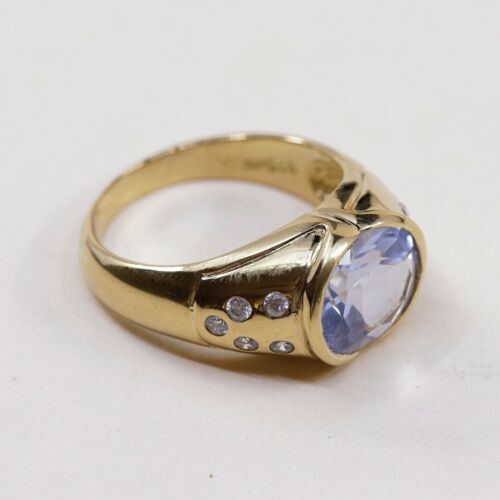 Sz 10.5, Vtg Vermeil Gold Sterling silver Statement ring, 925 W/ Topaz N Cz