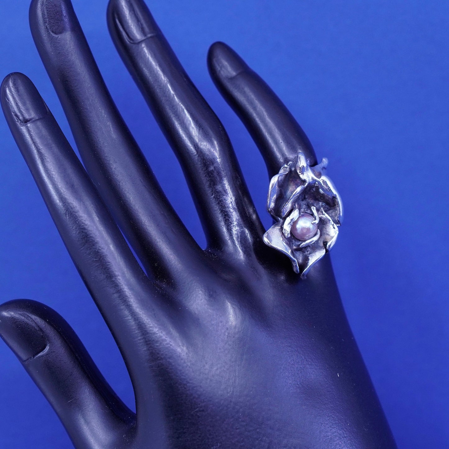 Size 3.25, vintage Sterling Silver Israel, handmade ring with pearl, silver tested