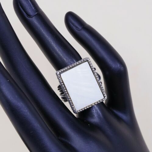 Sz 7, Vtg Israel Sterling Silver Handmade Ring W/ MOP, stamped 925