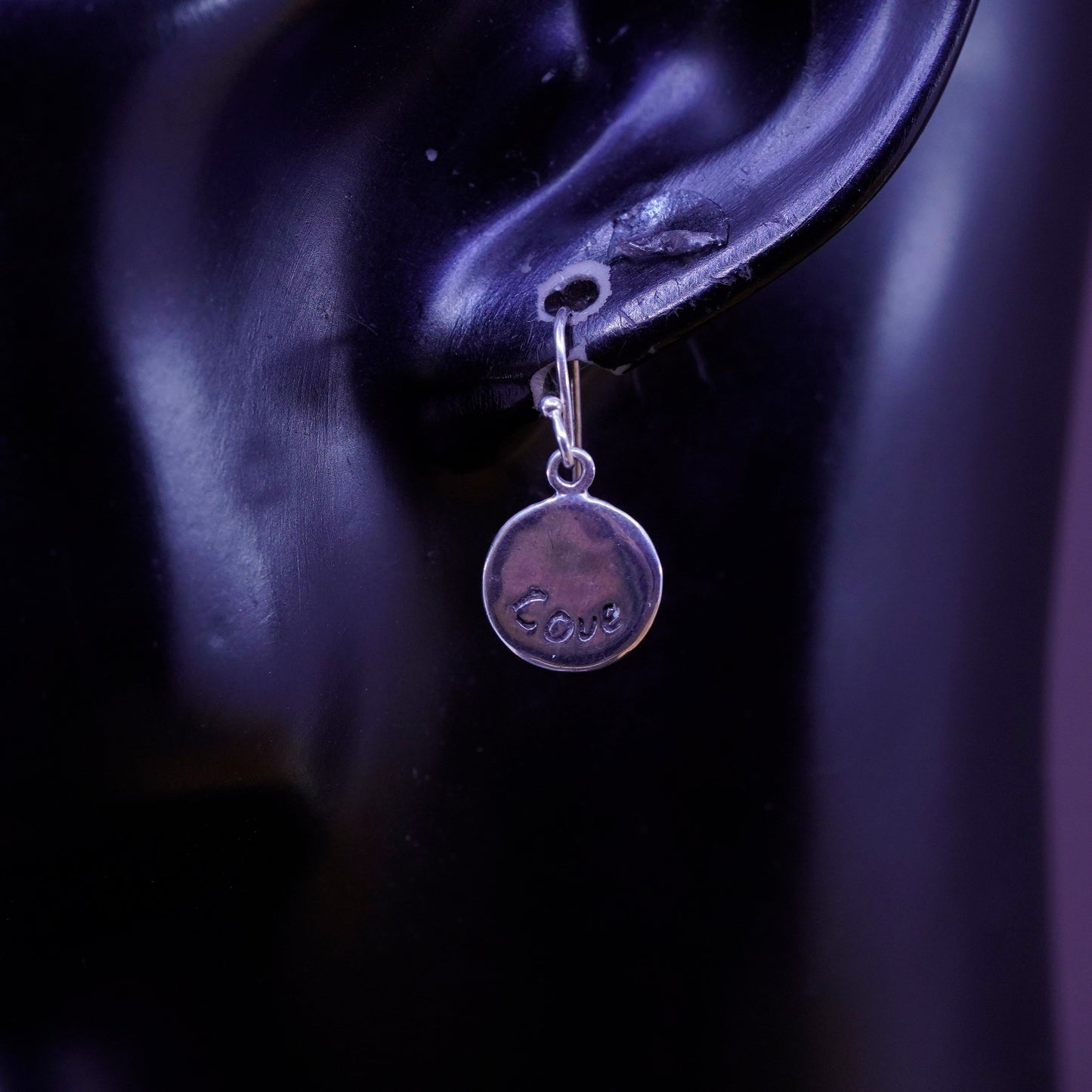 Vintage Sterling 925 silver handmade earrings with tag embossed “Love”