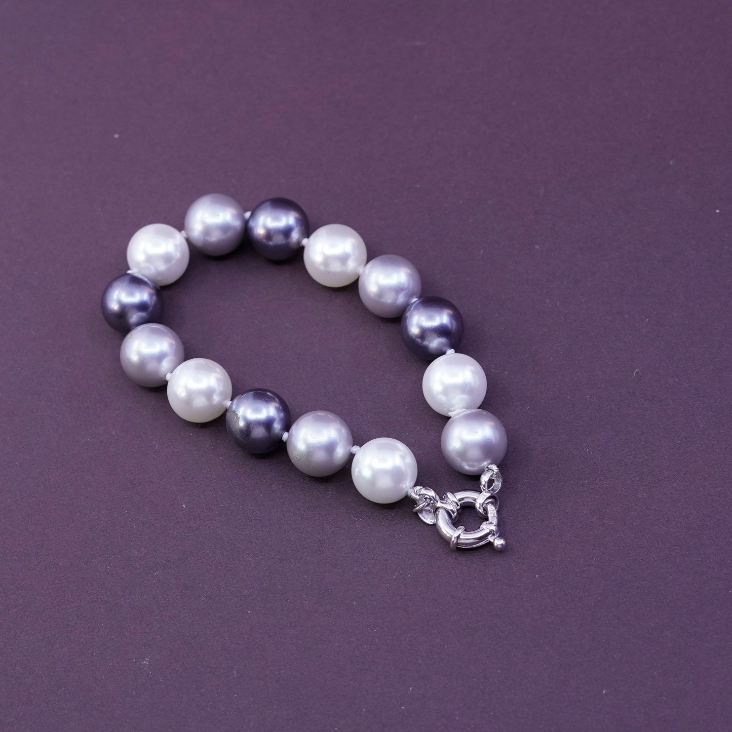 7”, Sterling silver handmade bracelet, mother of pearl beads with 925 clasp