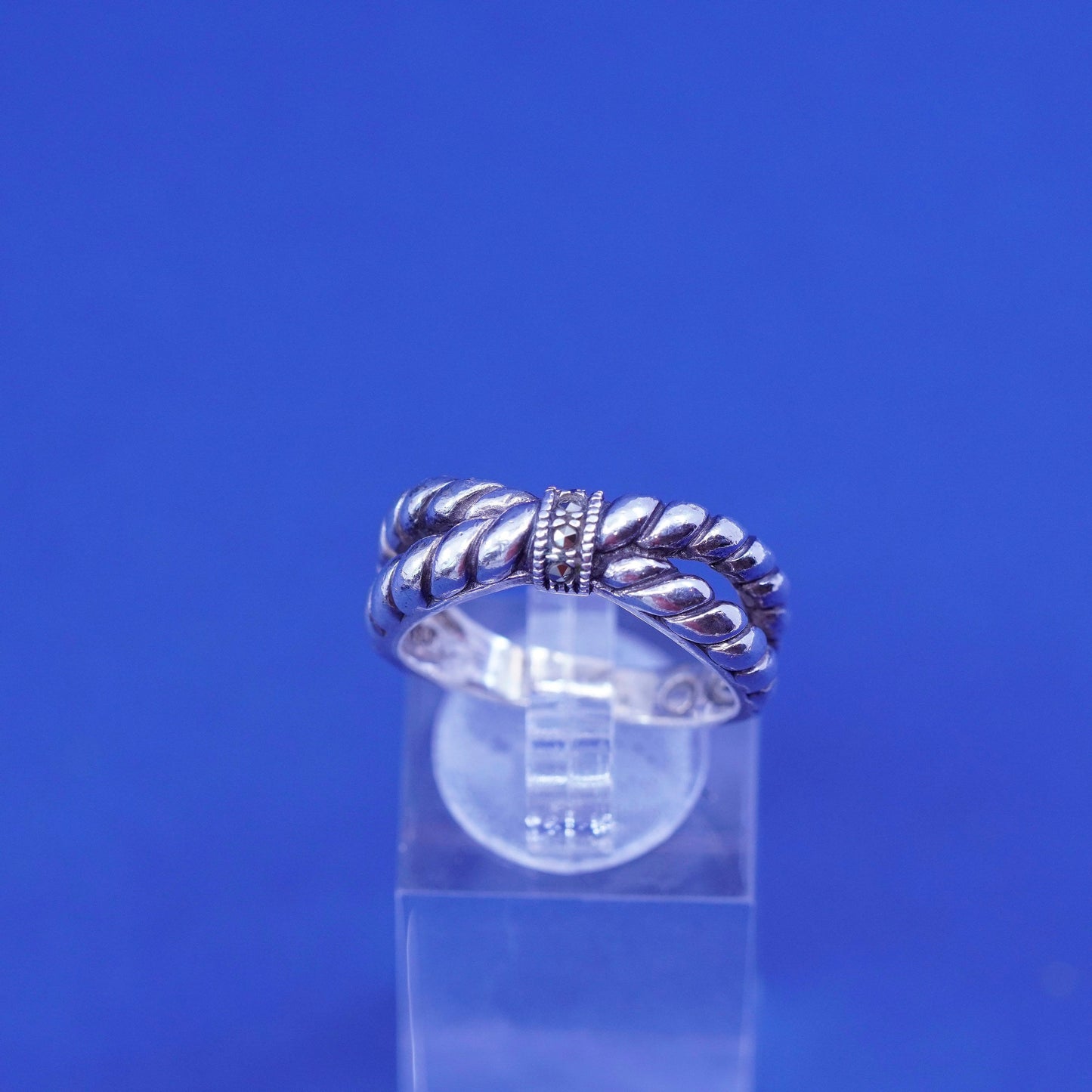 Size 8.25, Judith Jack sterling silver ring, 925 entwined band with Marcasite