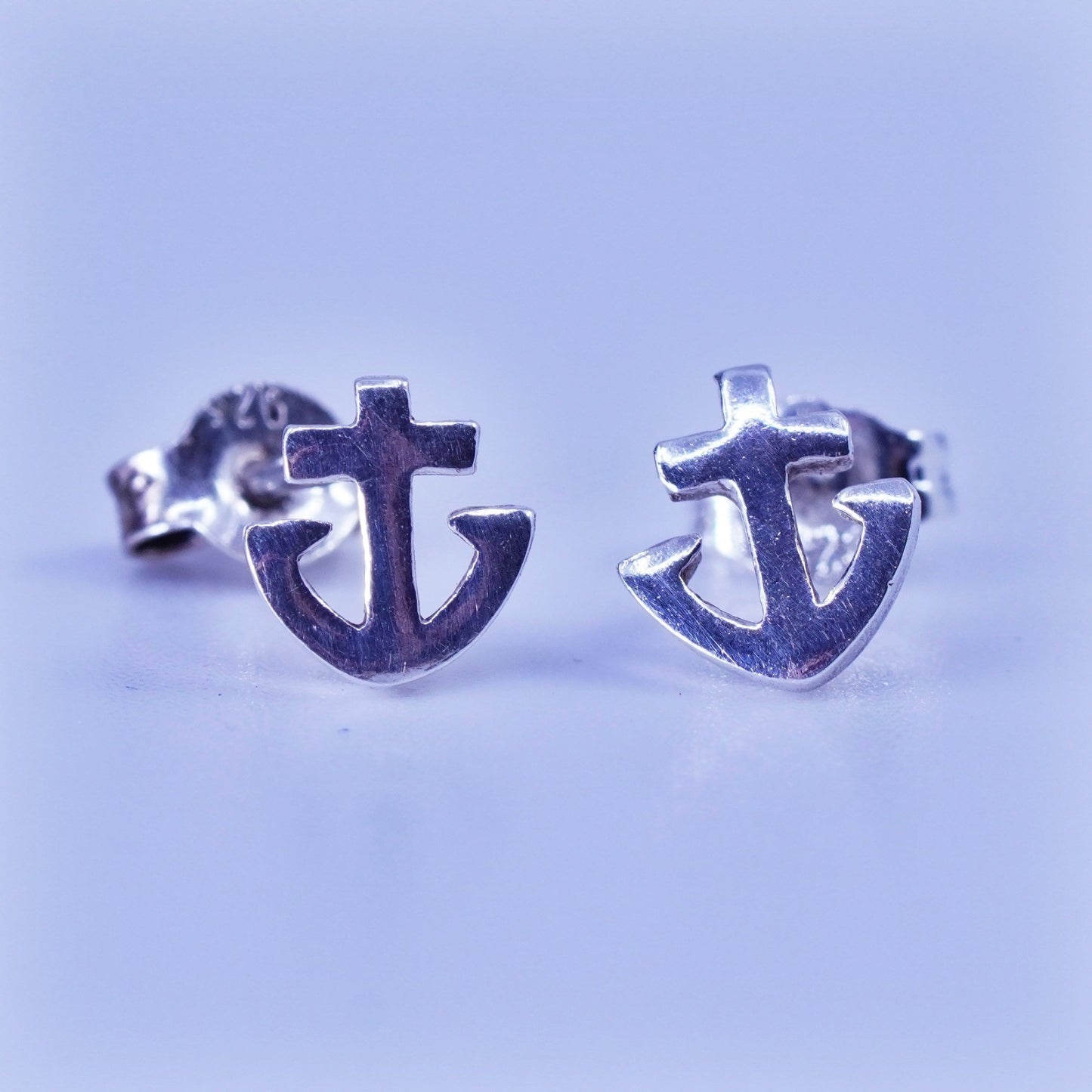 Vintage Sterling silver handmade earrings, 925 anchor studs