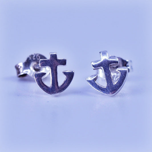 Vintage Sterling silver handmade earrings, 925 anchor studs