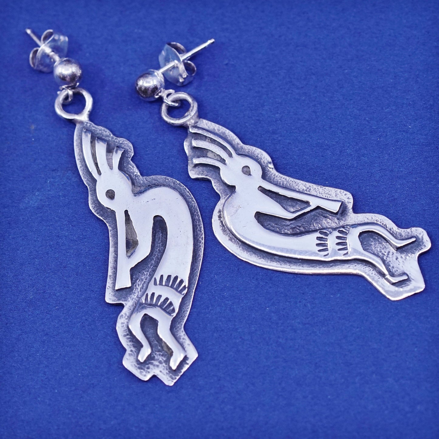 Native American Sterling silver Handmade earrings, 925 Kokopelli Dangles