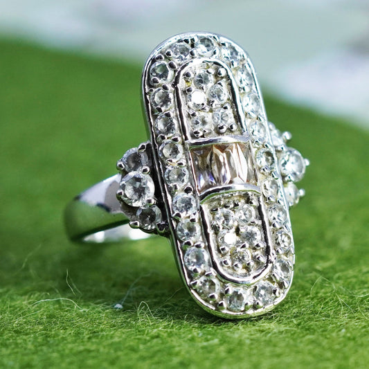 Size 7, vintage sterling 925 silver ring with cluster CZ, statement band