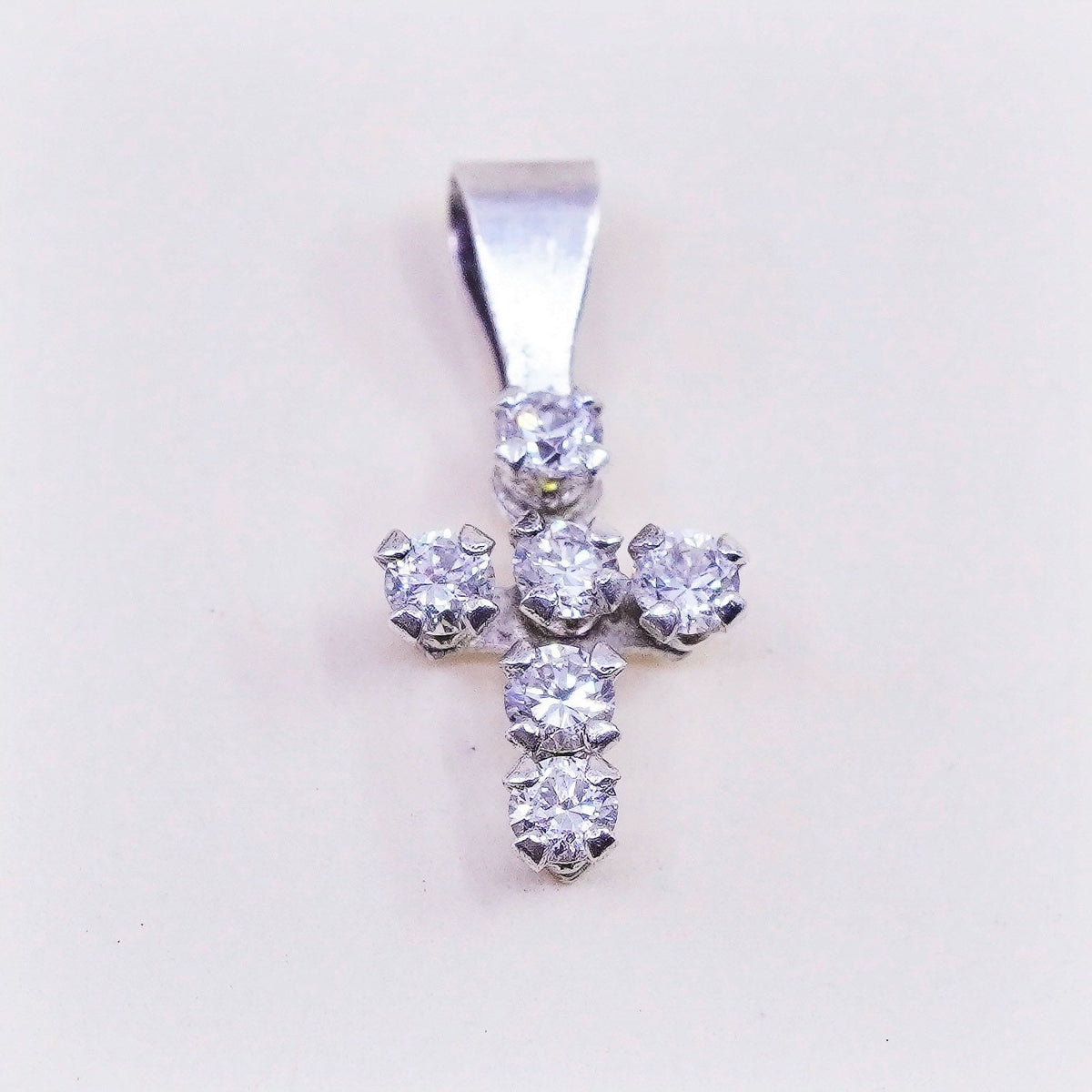 Vintage sterling silver tiny pendant, 925 cross handmade charm with cz