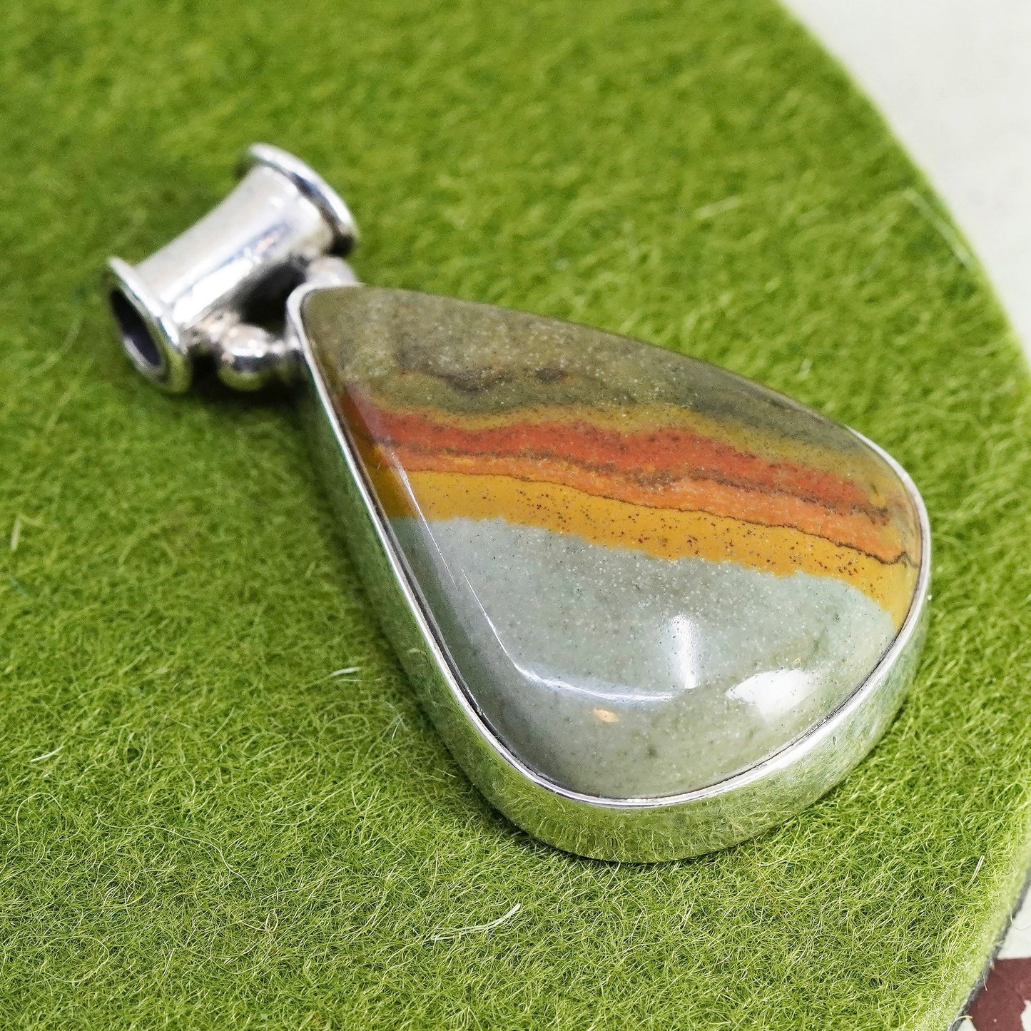 Vintage sterling 925 silver handmade pendant with landscape jasper