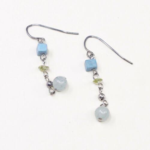 Amazing handmade Sterling 925 Silver earrings, 925 Turquoise And Jade Dangle